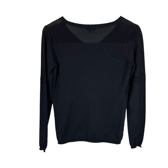 Worth New York Black Long Sleeve 100% Cotton Open Knit Cut Out V-Neck Sweater - Picture 8 of 11